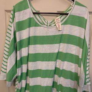 Green and white striped blouse